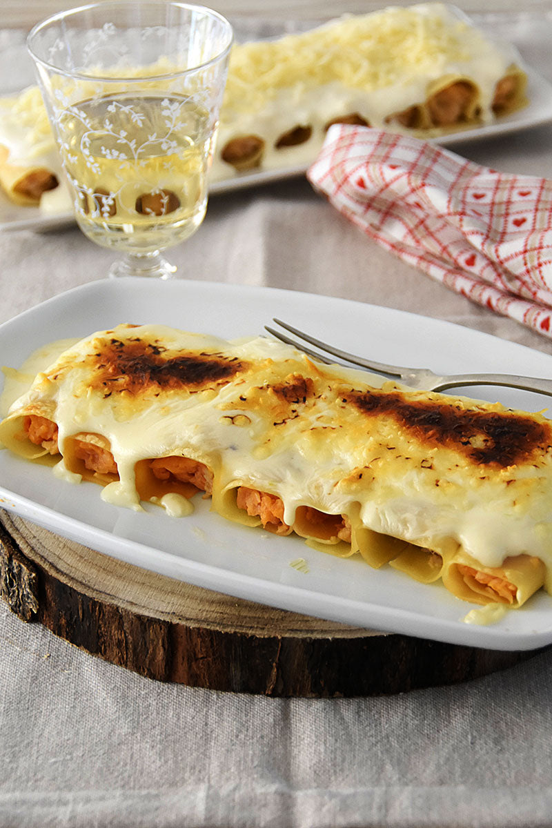 Canelones de merluza y gambas