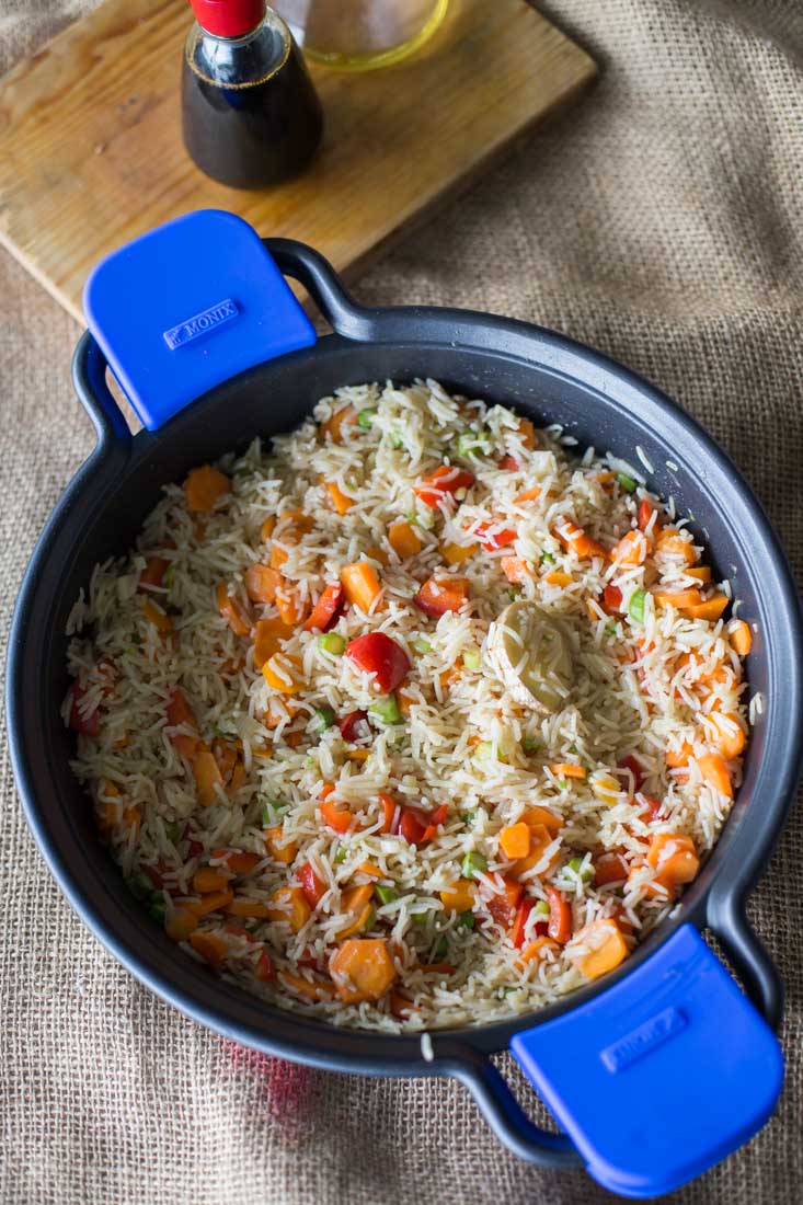 Arroz basmati salteado con verduras y jengibre