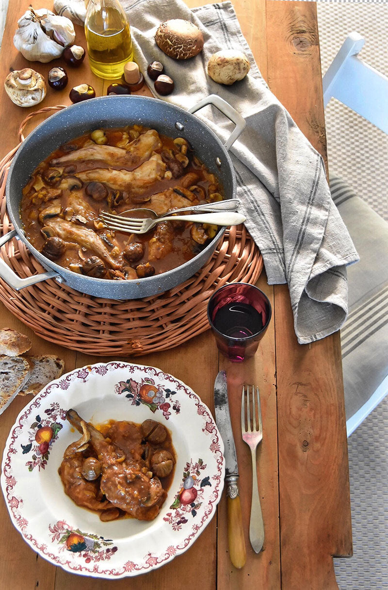 Conejo guisado con castañas