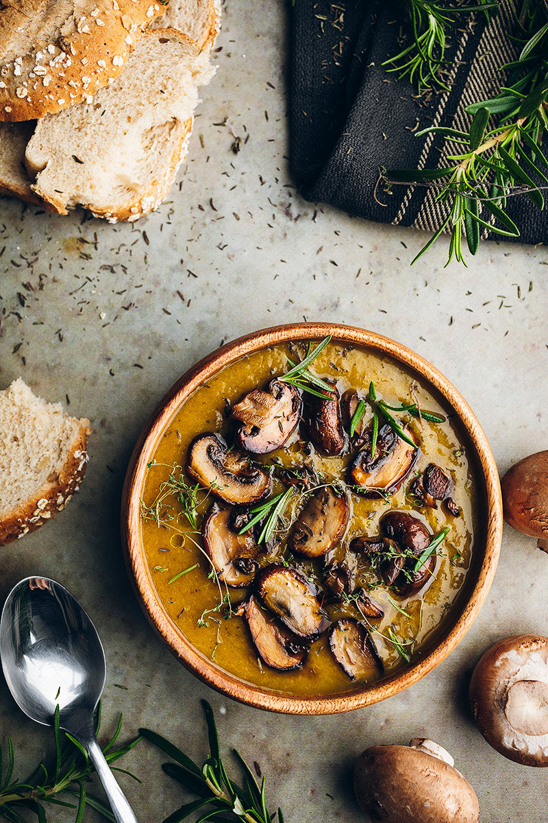 Crema de verduras con portobellos