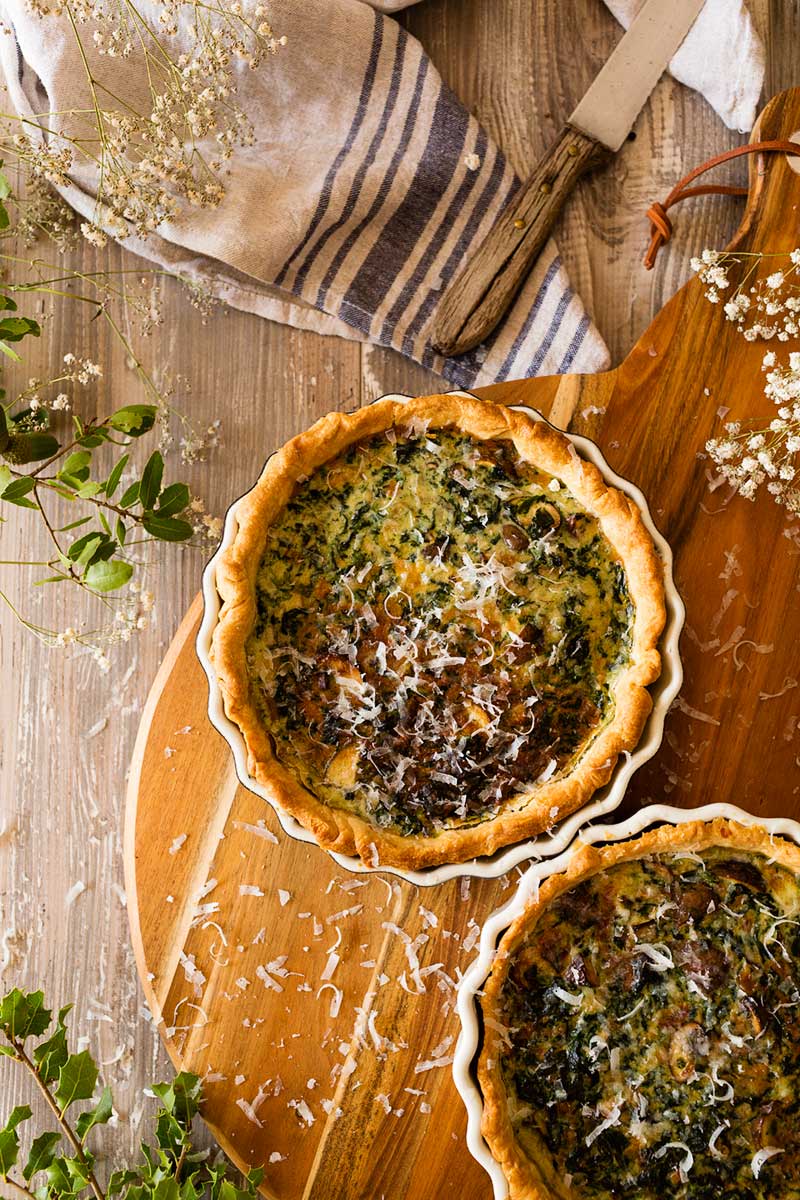 Quiche de espinacas y champiñones