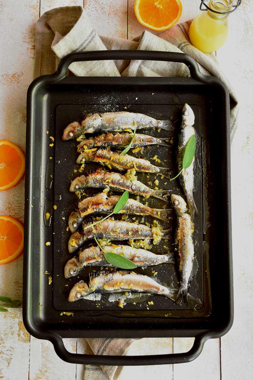 Sardinas a la plancha con naranja