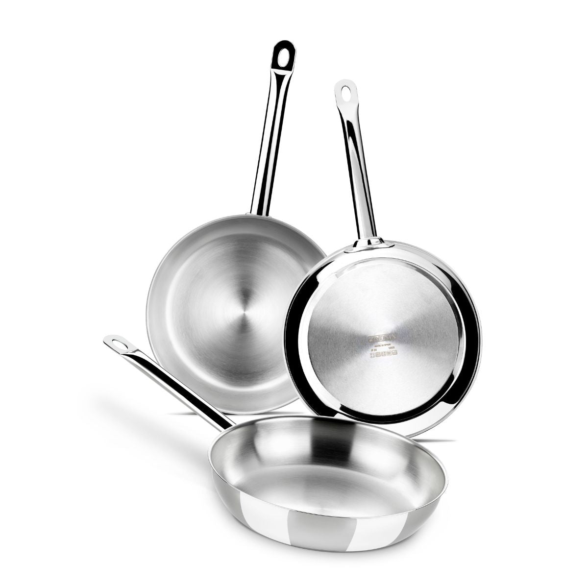 Set 3 sartenes acero inoxidable sin antiadherente Chef 20, 24 y 28 cm