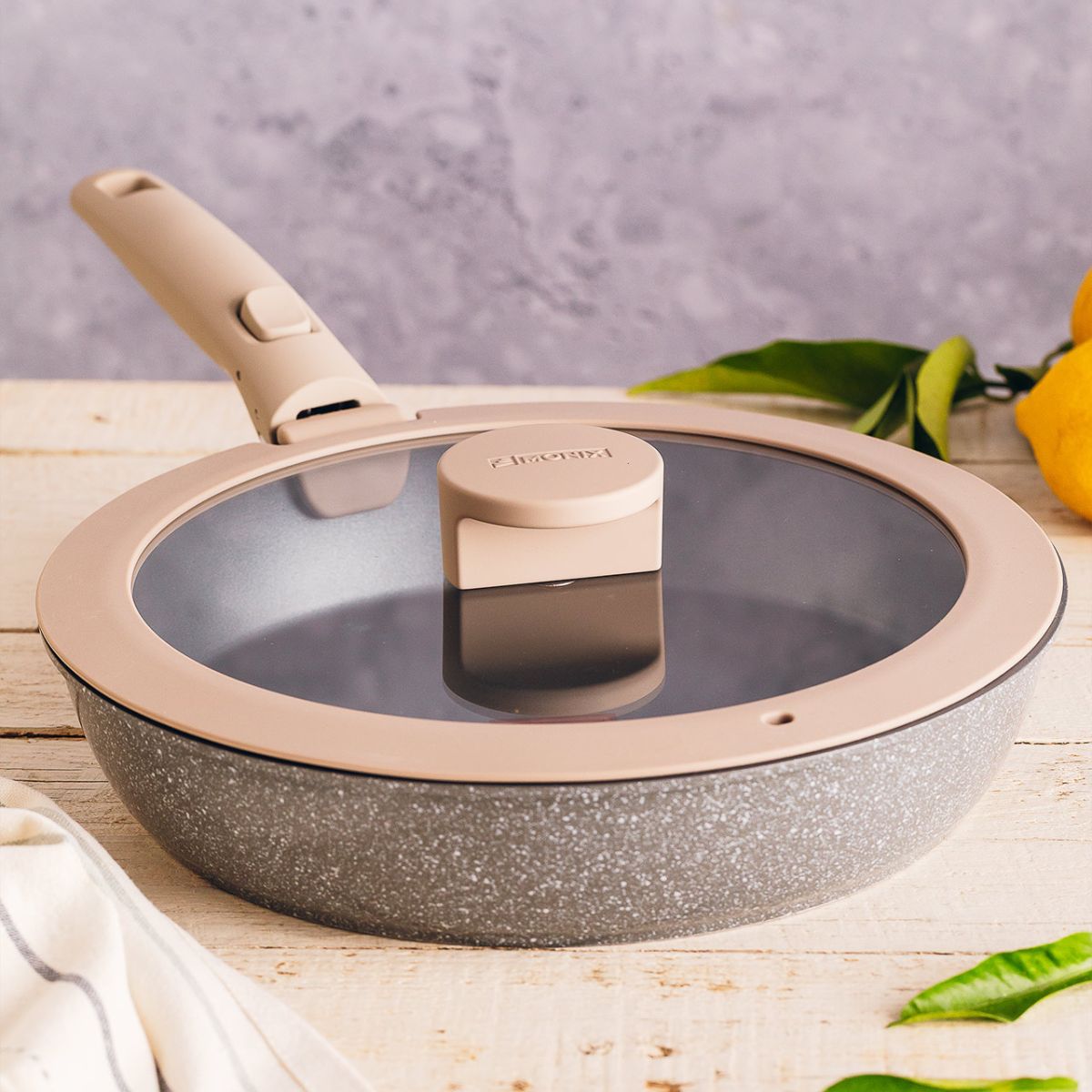 Set de 3 sartenes con mango extraible One Click Pietra 20, 24 y 26 cm