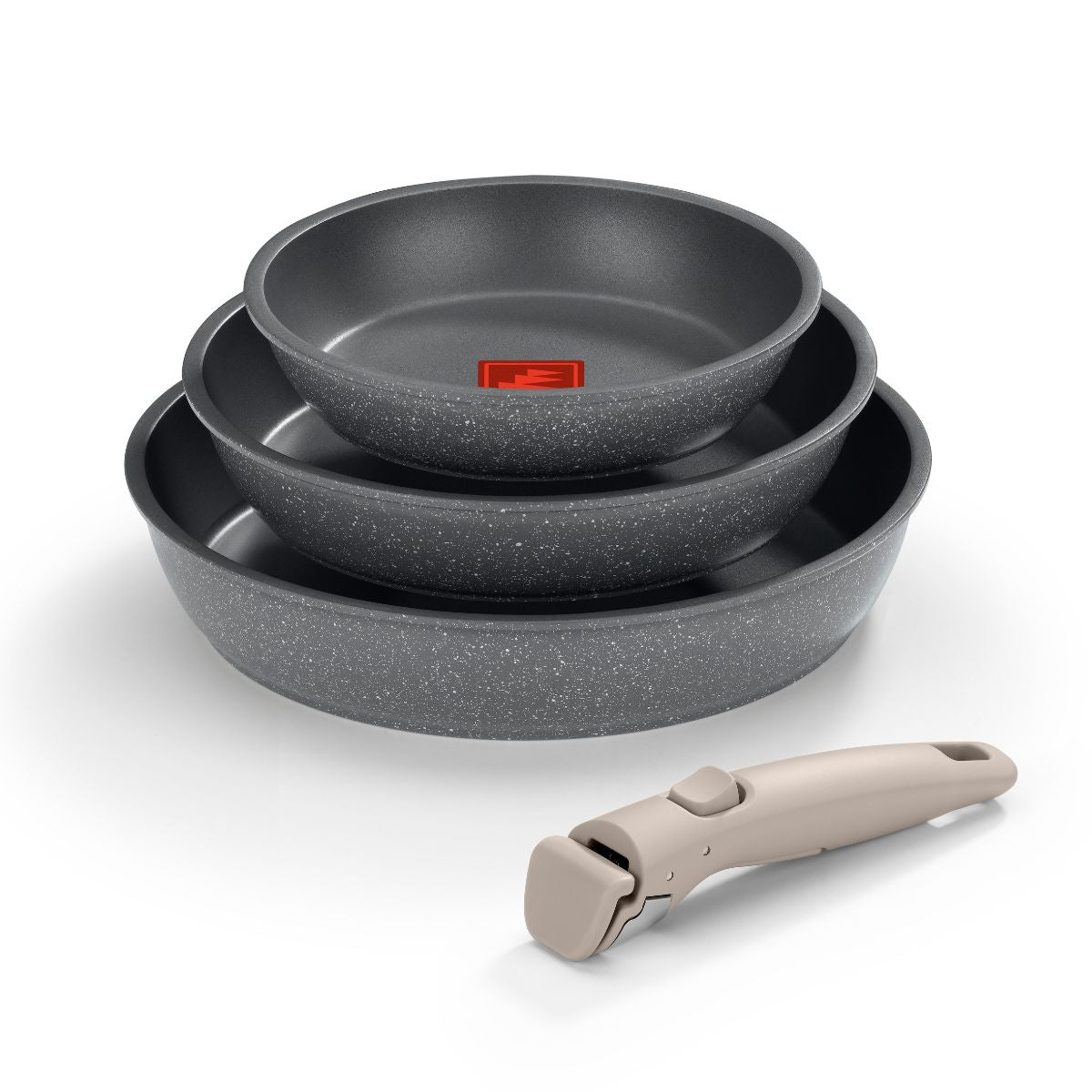 Set de 3 sartenes con mango extraible One Click Pietra 20, 24 y 26 cm