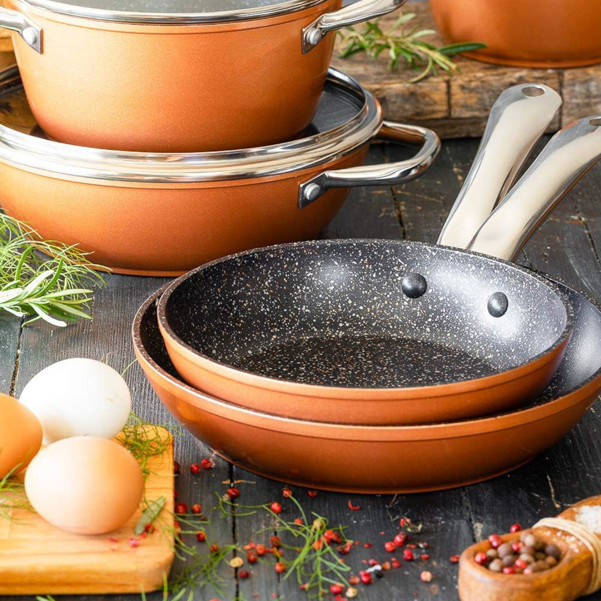 Copper Frying Pan, 3-piece set