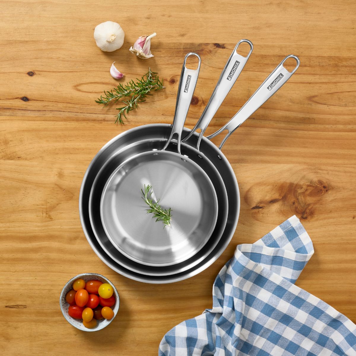 Set de 3 sartenes de acero inoxidable triply sin antiadherente Planet Inox