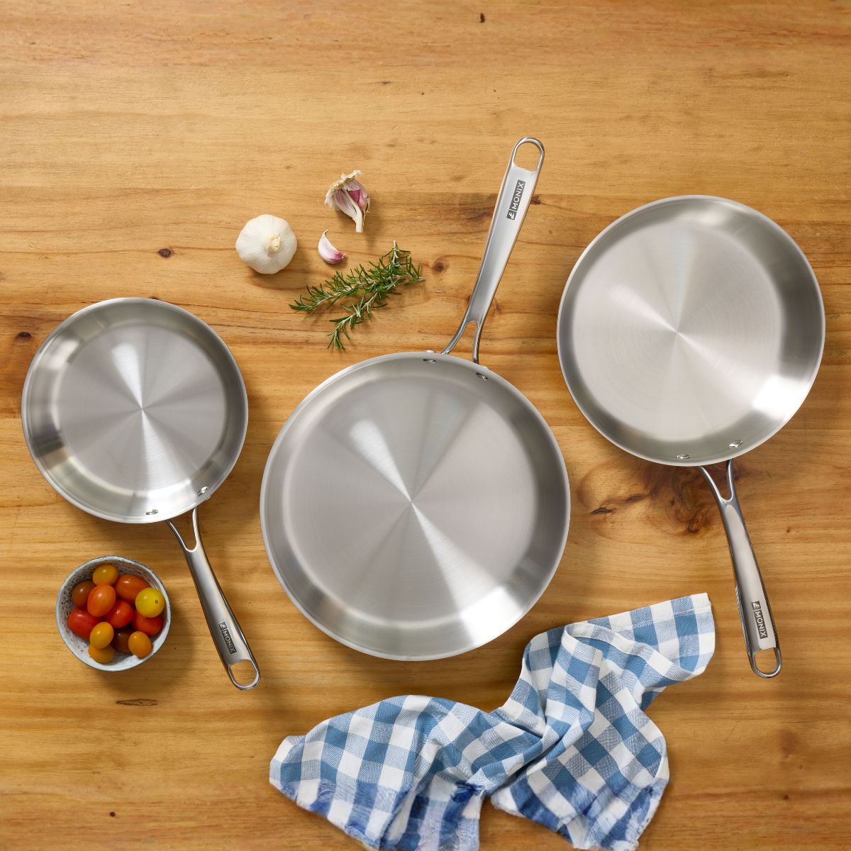 Set de 3 sartenes de acero inoxidable triply sin antiadherente Planet Inox