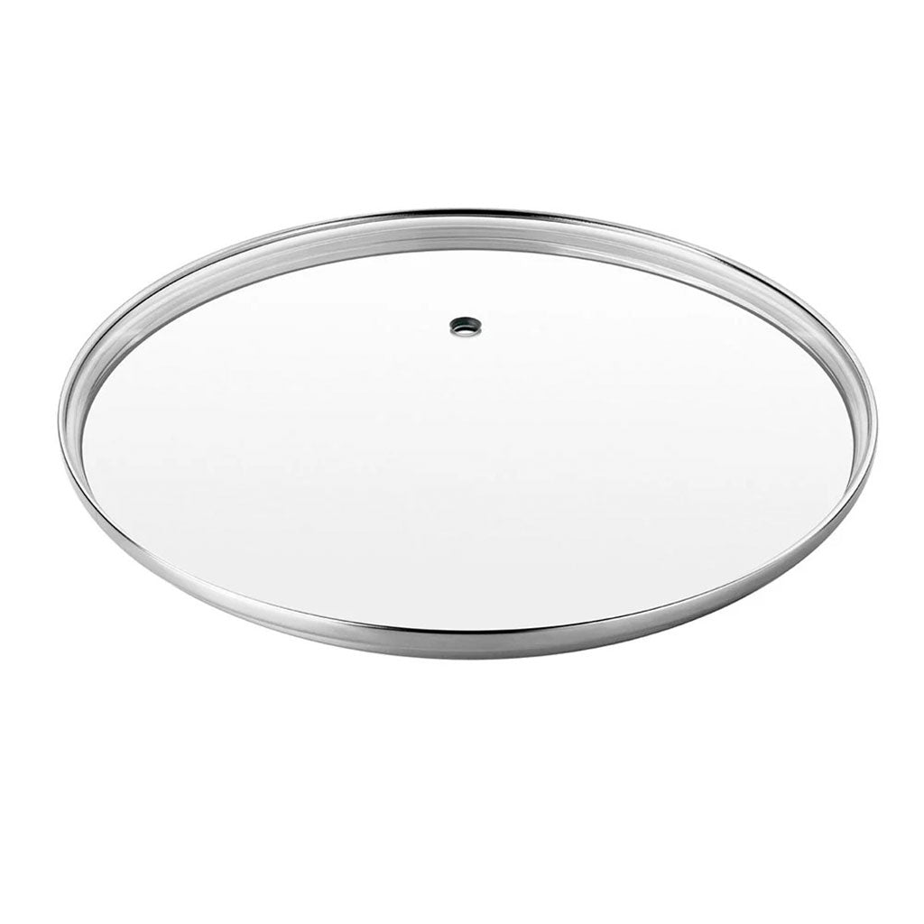 Glass lid with stainless steel rim