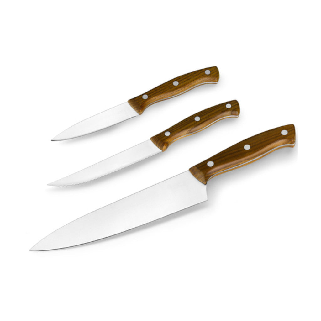 Set de 3 cuchillos de cocina con mango de madera Planet