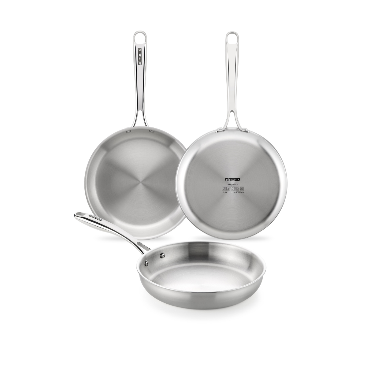 Set de 3 sartenes de acero inoxidable triply sin antiadherente Planet Inox